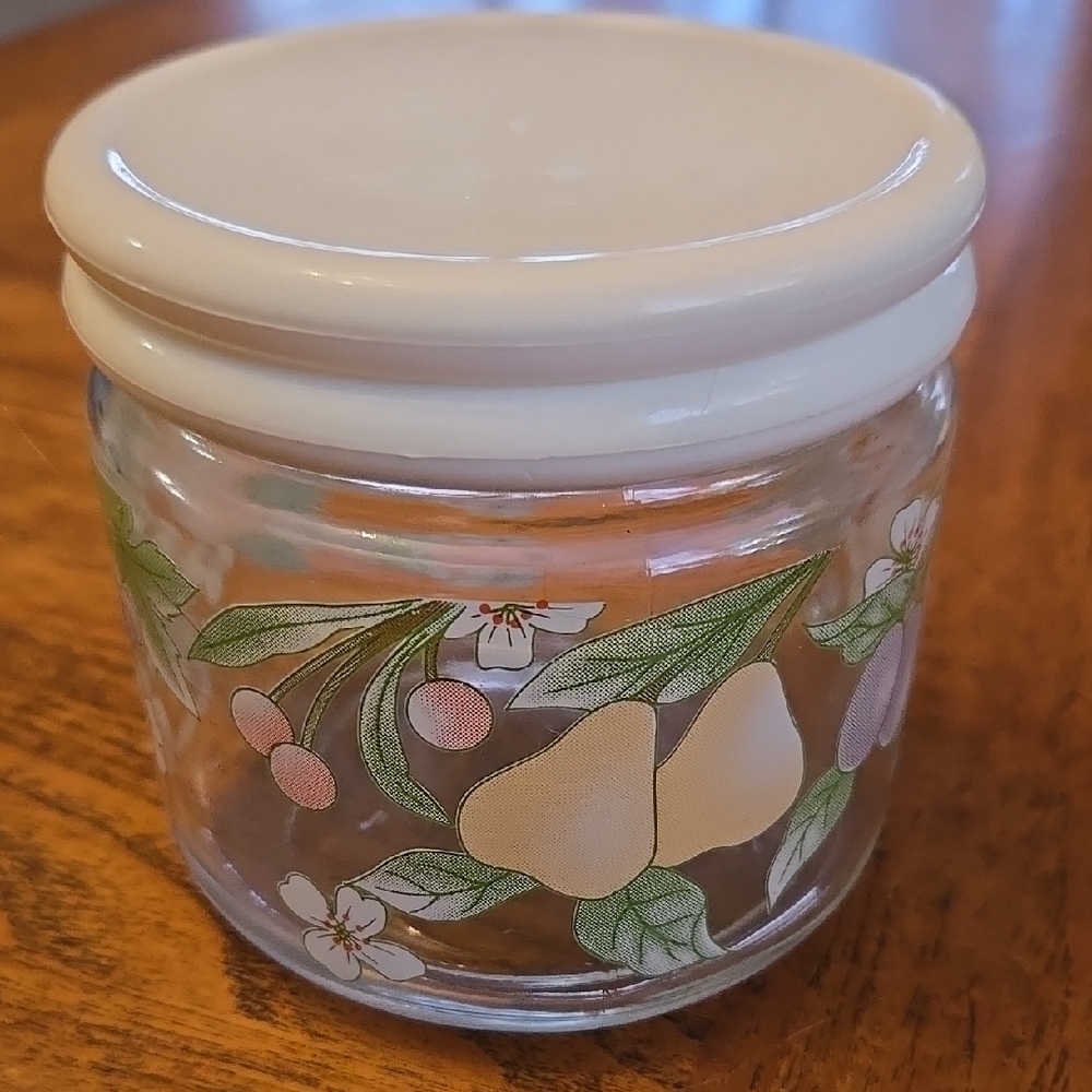Floral Glass Jar with White Plastic Lid